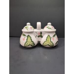 DesignPac Dual‎ Condiment Pot, Jam Jelly Ceramic Holder, Hand Painted Berries